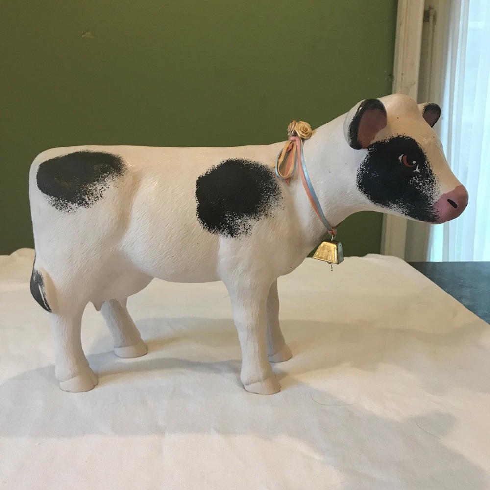 Large Ceramic Black and White Cow w/ BELL figurine